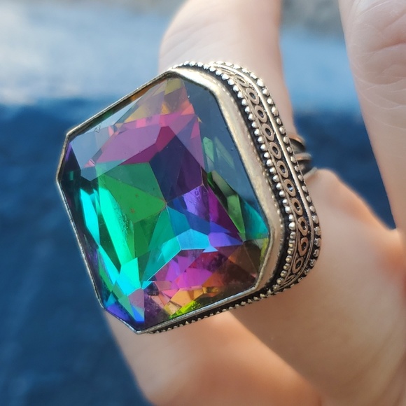 New Oversized Mystic Topaz 925 Silver Statement Ring. - Picture 7 of 16